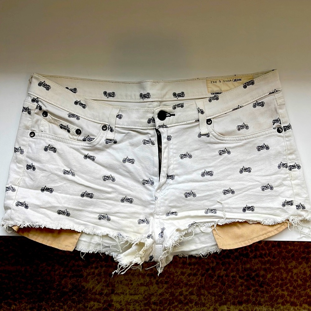 Rag & Bone motorcycle white denim shorts